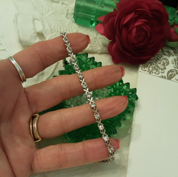 VINTAGE 925 SOLID STERLING SILVER CZ LOVE & KISSES TENNIS BRACELET - Picture 11 of 12